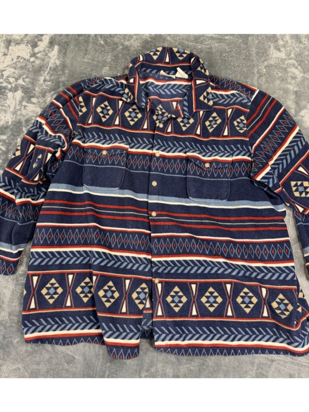 KingSize Mens Navy & Red Aztec Print Button-Down Fleece Shirt 4XL